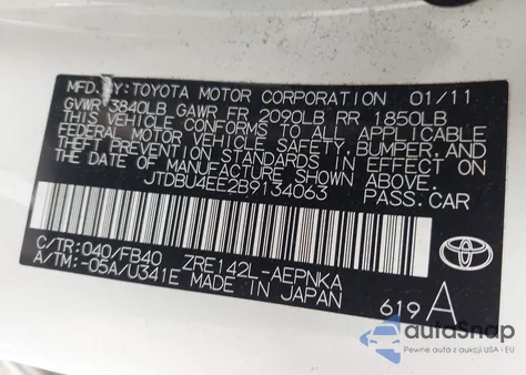 2011 Toyota Corolla Le from USA, damaged, VIN JTDBU4EE2B9134063